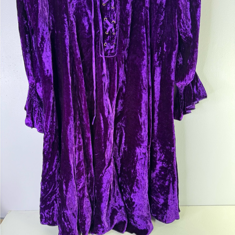 HolyClothing purple crushed velvet hippy dress with a lace-up front size 2 X NWT - Picture 4 of 6